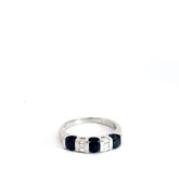 14k White Gold 1ct Round Blue Sapphire/.15ct G SI1 Baguette Diamond Ring